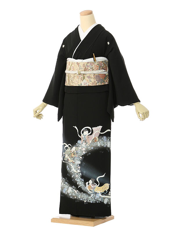 【レンタル】留袖 レンタル フルセット Sサイズ 140cm～150cm 7号まで 黒留袖 レンタル 50代 60代 末広付 結婚式 母親 和服 列席 親族 着物 送料無料 新品足袋プレゼント 小物一式付 草履バッグセット付 五つ紋 五三桐 結婚式 正装 和服 お値打ち 仲人 34A033