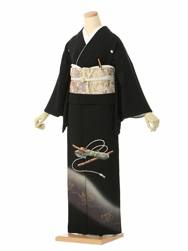 【レンタル】留袖 レンタル フルセット Sサイズ 145cm～155cm 7号まで 黒留袖 レンタル 50代 60代 末広付 結婚式 母親 和服 列席 親族 着物 送料無料 新品足袋プレゼント 小物一式付 草履バッグセット付 五つ紋 五三桐 結婚式 正装 和服 お値打ち 仲人 4A1004｜e-きものレンタル　店