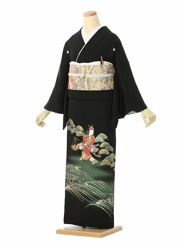 【レンタル】留袖 レンタル フルセット Mサイズ 140cm～150cm 13号まで 黒留袖 レンタル 50代 60代 末広付 結婚式 母親 和服 列席 親族 着物 送料無料 新品足袋プレゼント 小物一式付 草履バッグセット付 五つ紋 五三桐 結婚式 正装 和服 お値打ち 仲人 4K394 12,096円