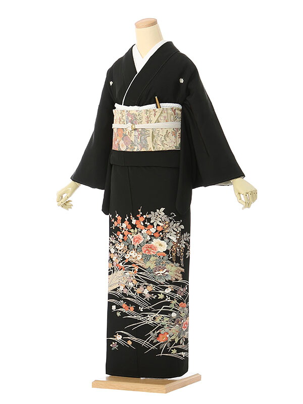 【レンタル】留袖 レンタル フルセット Mサイズ 150cm～160cm 13号まで 黒留袖 レンタル 50代 60代 末広付 結婚式 母親 和服 列席 親族 着物 送料無料 新品足袋プレゼント 小物一式付 草履バッグセット付 五つ紋 五三桐 結婚式 正装 和服 お値打ち 仲人 34A094 19,800円