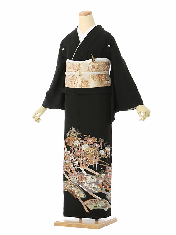 【レンタル】留袖 レンタル フルセット Mサイズ 145cm~154cm 13号まで 黒留袖 レンタル 50代 60代 末広付 結婚式 母親 和服 列席 親族 着物 送料無料 新品足袋プレゼント 小物一式付 草履バッグセット付 五つ紋 五三桐 結婚式 正装 和服 お値打ち 仲人 4K476|e-きものレンタル 店