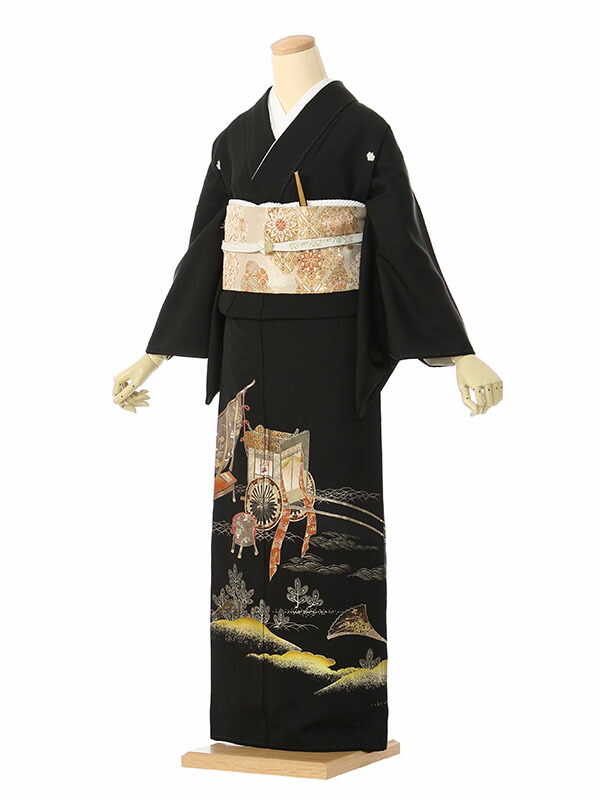 【レンタル】留袖 レンタル フルセット Mサイズ 145cm～155cm 13号まで 黒留袖 レンタル 60代 70代 末広付 結婚式 母親 和服 列席 親族 着物 送料無料 新品足袋プレゼント 小物一式付 草履バッグセット付 五つ紋 五三桐 結婚式 正装 和服 お値打ち 仲人 4A1028｜e-きものレンタル　店 12,600円