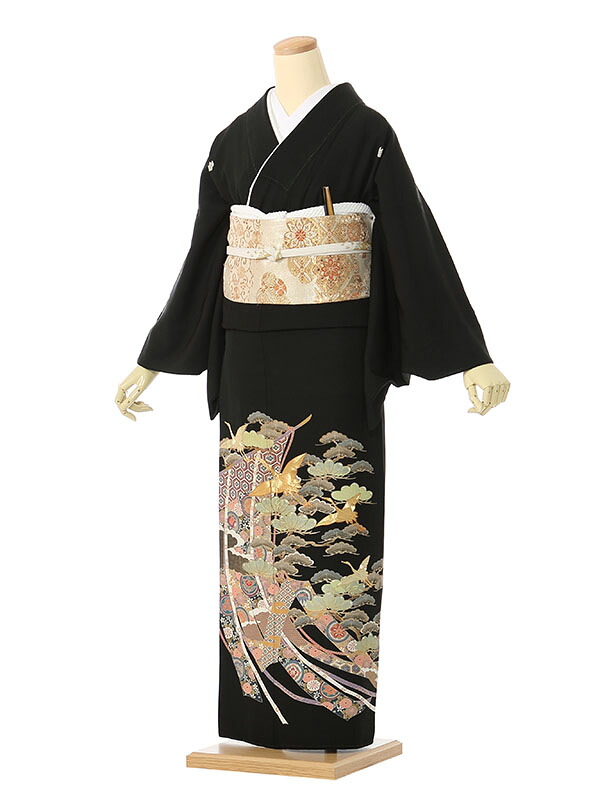 【レンタル】留袖 レンタル フルセット Mサイズ 150cm～160cm 13号まで 黒留袖 レンタル 50代 60代 末広付 結婚式 母親 和服 列席 親族 着物 送料無料 新品足袋プレゼント 小物一式付 草履バッグセット付 五つ紋 五三桐 結婚式 正装 和服 お値打ち 仲人 4K447