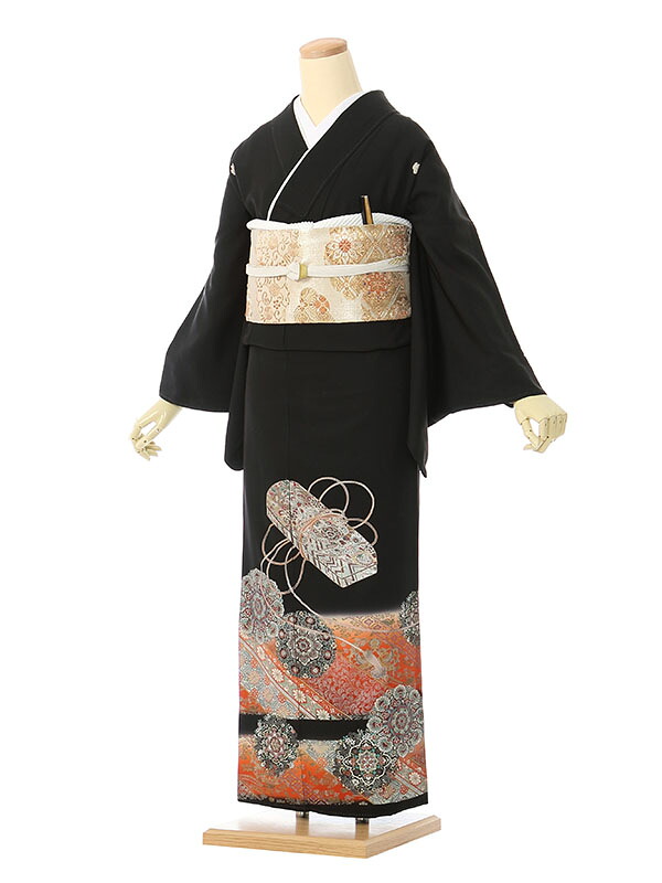 【レンタル】留袖 レンタル フルセット Mサイズ 150cm～160cm 13号まで 黒留袖 レンタル 60代 70代 末広付 結婚式 母親 和服 列席 親族 着物 送料無料 新品足袋プレゼント 小物一式付 草履バッグセット付 五つ紋 五三桐 結婚式 正装 和服 お値打ち 仲人 4A1113