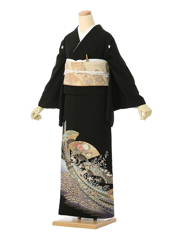 【レンタル】留袖 レンタル フルセット Mサイズ 150cm～160cm 13号まで 黒留袖 レンタル 40代 50代 末広付 結婚式 母親 和服 列席 親族 着物 送料無料 新品足袋プレゼント 小物一式付 草履バッグセット付 五つ紋 五三桐 結婚式 正装 和服 お値打ち 仲人 4K483 11,760円