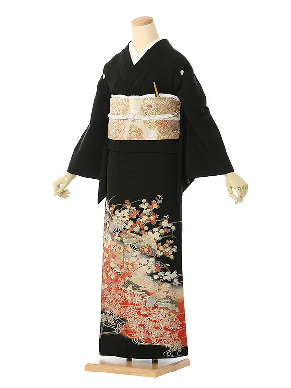 【レンタル】留袖 レンタル フルセット Mサイズ 145cm～150cm 13号まで 黒留袖 レンタル 50代 60代 末広付 結婚式 母親 和服 列席 親族 着物 送料無料 新品足袋プレゼント 小物一式付 草履バッグセット付 五つ紋 五三桐 結婚式 正装 和服 お値打ち 仲人 4A1125