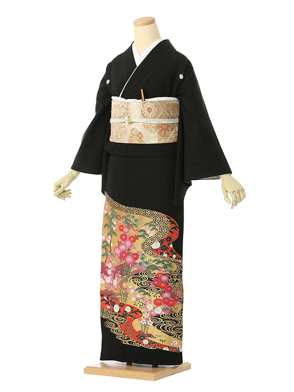 【レンタル】留袖 レンタル フルセット Mサイズ 140cm～150cm 13号まで 黒留袖 レンタル 40代 50代 末広付 結婚式 母親 和服 列席 親族 着物 送料無料 新品足袋プレゼント 小物一式付 草履バッグセット付 五つ紋 五三桐 結婚式 正装 和服 お値打ち 仲人 3K129