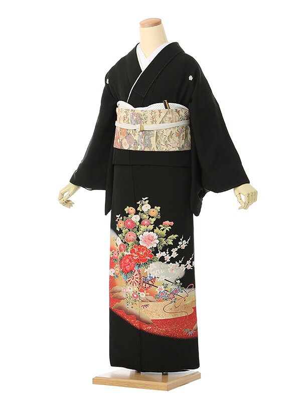 【レンタル】留袖 レンタル フルセット Mサイズ 150cm～160cm 13号まで 黒留袖 レンタル 30代 40代 末広付 結婚式 母親 和服 列席 親族 着物 送料無料 新品足袋プレゼント 小物一式付 草履バッグセット付 五つ紋 五三桐 結婚式 正装 和服 お値打ち 仲人 3K181 19,800円