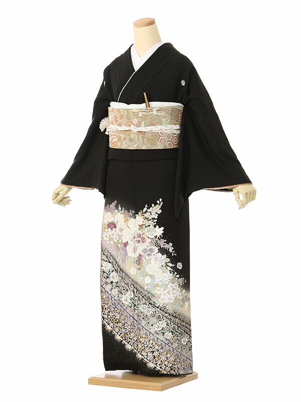 【レンタル】留袖 レンタル フルセット Mサイズ 150cm~160cm 13号まで 黒留袖 レンタル 40代 50代 末広付 結婚式 母親 和服 列席 親族 着物 送料無料 新品足袋プレゼント 小物一式付 草履バッグセット付 五つ紋 五三桐 結婚式 正装 和服 お値打ち 仲人 4A1169