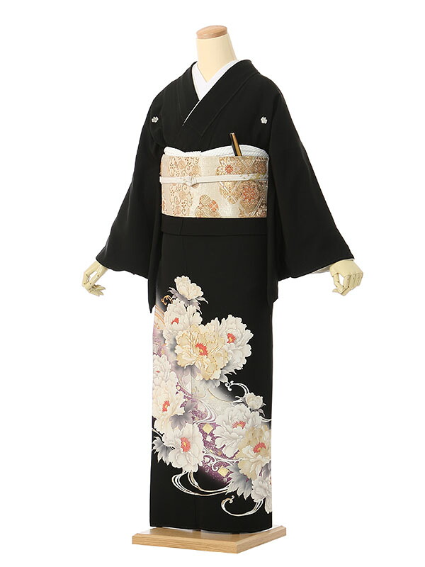 【レンタル】留袖 レンタル フルセット Mサイズ 150cm～154cm 13号まで 黒留袖 レンタル 40代 50代 末広付 結婚式 母親 和服 列席 親族 着物 送料無料 新品足袋プレゼント 小物一式付 草履バッグセット付 五つ紋 五三桐 結婚式 正装 和服 お値打ち 仲人 4A1175