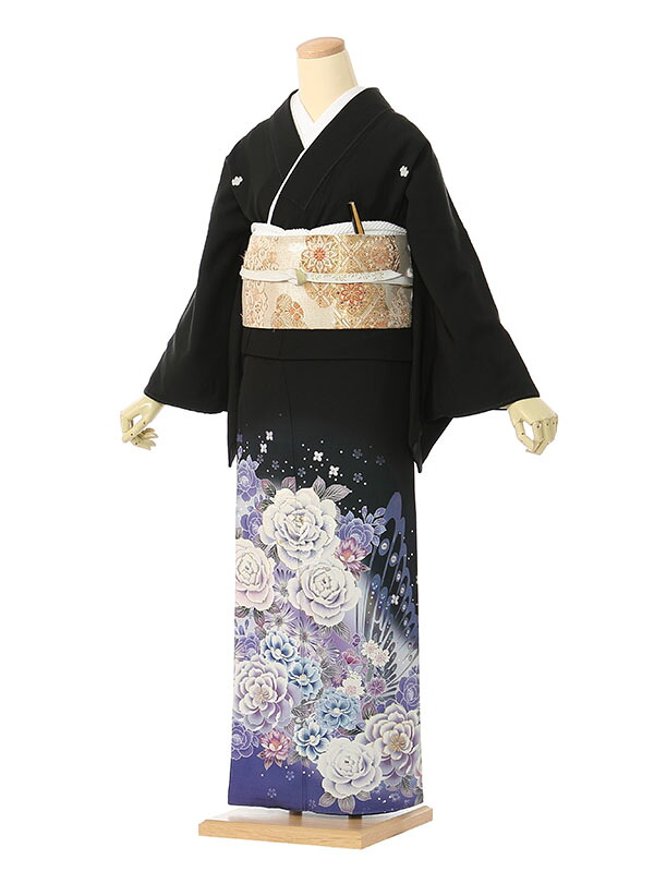 【レンタル】留袖 レンタル フルセット Mサイズ 155cm～157cm 13号まで 黒留袖 レンタル 40代 50代 末広付 結婚式 母親 和服 列席 親族 着物 送料無料 新品足袋プレゼント 小物一式付 草履バッグセット付 五つ紋 五三桐 結婚式 正装 和服 お値打ち 仲人 4A1197