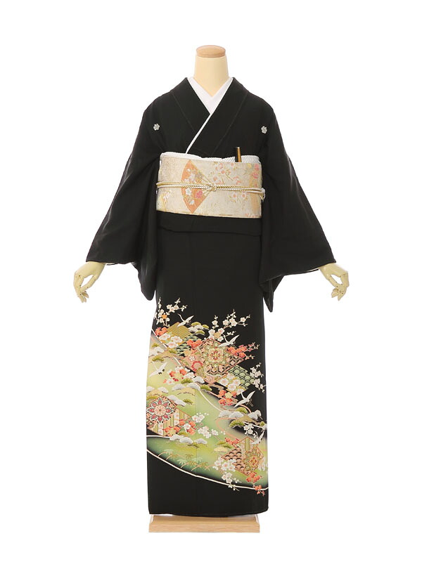 【レンタル】 留袖レンタルフルセット 黒留袖 レンタル 153cm～160cm 結婚式 母親 和服 列席 親族 留袖 送料無料 新品足袋プレゼント 小物一式つき 五つ紋 五三桐 結婚式 正装 和服 4A1214