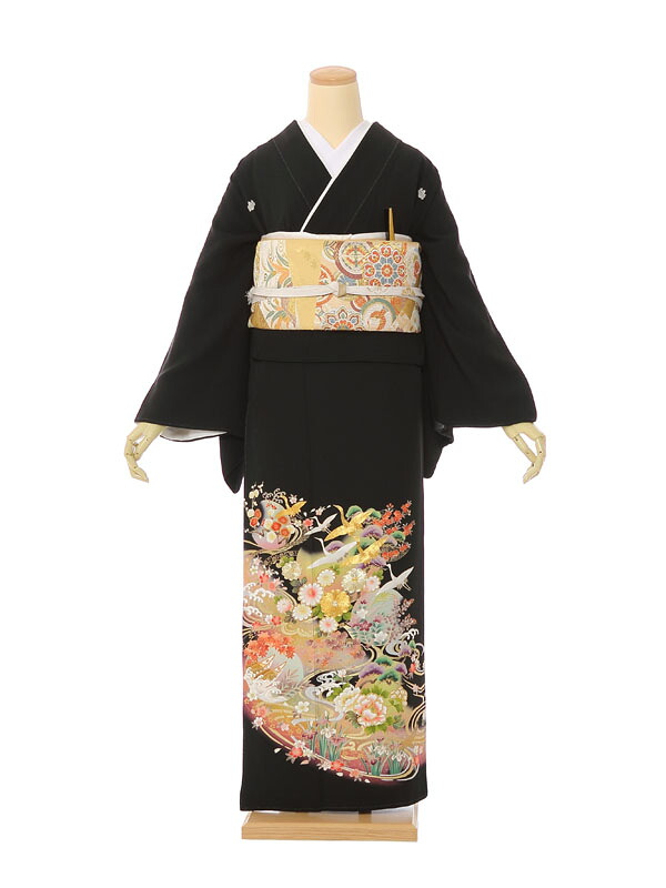 【レンタル】 留袖レンタルフルセット 黒留袖 レンタル 結婚式 153cm～160cm 母親 和服 列席 親族 留袖 送料無料 新品足袋プレゼント 小物一式つき 五つ紋 五三桐 結婚式 正装 和服 YP-2009｜e-きものレンタル　店