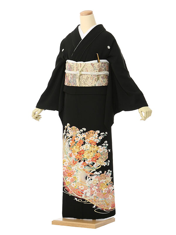 【レンタル】留袖 レンタル フルセット Mサイズ 155cm～158cm 13号まで 黒留袖 レンタル 40代 50代 末広付 結婚式 母親 和服 列席 親族 着物 送料無料 新品足袋プレゼント 小物一式付 草履バッグセット付 五つ紋 五三桐 結婚式 正装 和服 お値打ち 仲人 YP-2010