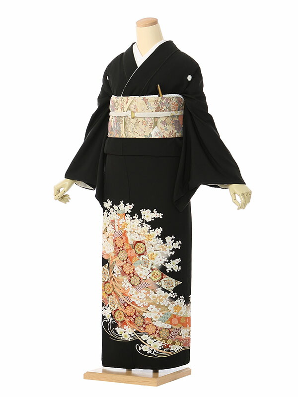 【レンタル】留袖 レンタル フルセット LLサイズ 160cm 15～19号 黒留袖 レンタル 40代 50代 末広付 結婚式 母親 和服 列席 親族 着物 送料無料 新品足袋プレゼント 小物一式付 草履バッグセット付 五つ紋 五三桐 結婚式 正装 和服 お値打ち 仲人 8A464