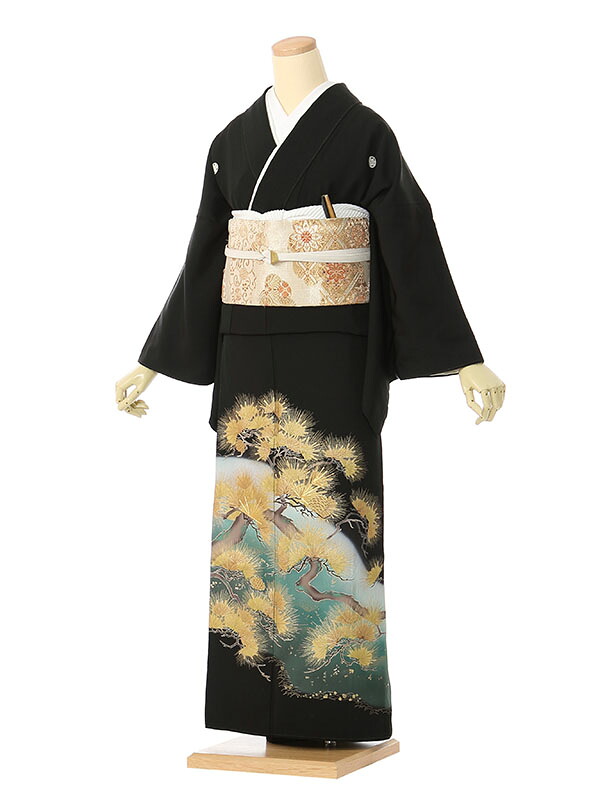 【レンタル】留袖 レンタル フルセット Mサイズ 150cm～160cm 13号まで 黒留袖 レンタル 60代 70代 末広付 結婚式 母親 和服 列席 親族 着物 送料無料 新品足袋プレゼント 小物一式付 草履バッグセット付 五つ紋 五三桐 結婚式 正装 和服 お値打ち 仲人 4A1226｜e-きものレンタル　店