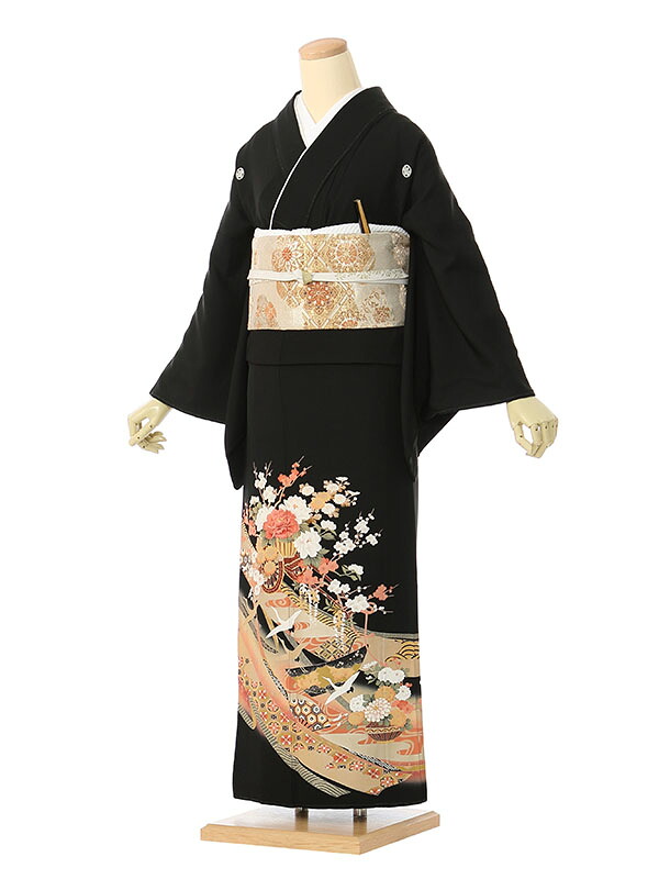 【レンタル】留袖 レンタル フルセット Mサイズ 150cm～159cm 13号まで 黒留袖 レンタル 50代 60代 末広付 結婚式 母親 和服 列席 親族 着物 送料無料 新品足袋プレゼント 小物一式付 草履バッグセット付 五つ紋 五三桐 結婚式 正装 和服 お値打ち 仲人 4A1230