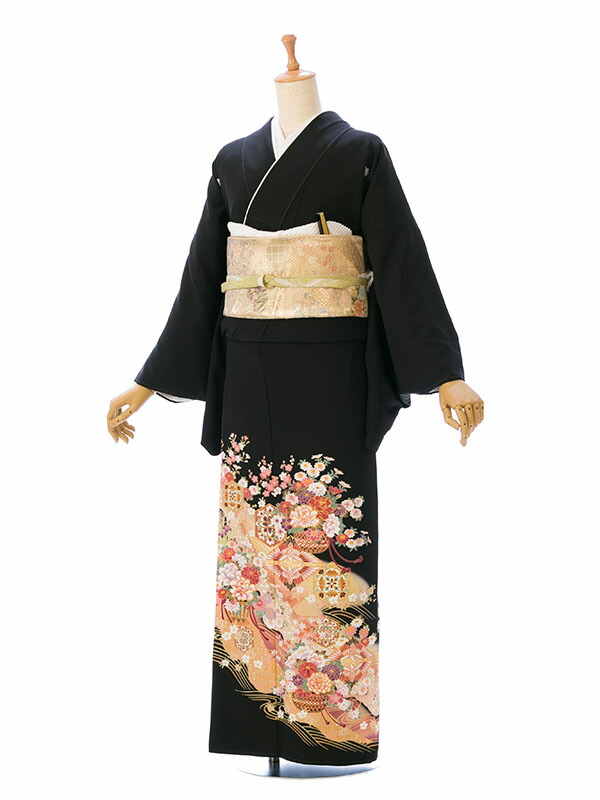 【レンタル】 留袖レンタルフルセット 高級留袖レンタル 正絹 Ｍサイズ 黒留袖 153cm～163cm 13号 結婚式 母親 和服 列席 親族 留袖 伯母 留袖 送料無料 新品足袋プレゼント 小物一式つき 結婚式 正装 和服 HAAC080