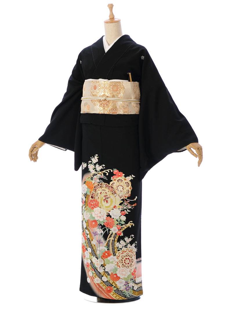 【レンタル】 留袖レンタルフルセット Lサイズ 黒留袖 レンタル 結婚式 母親 和服 列席 親族 留袖 158cm～168cm 15号～19号 送料無料 新品足袋プレゼント 小物一式つき 結婚式 正装 和服 MT-011