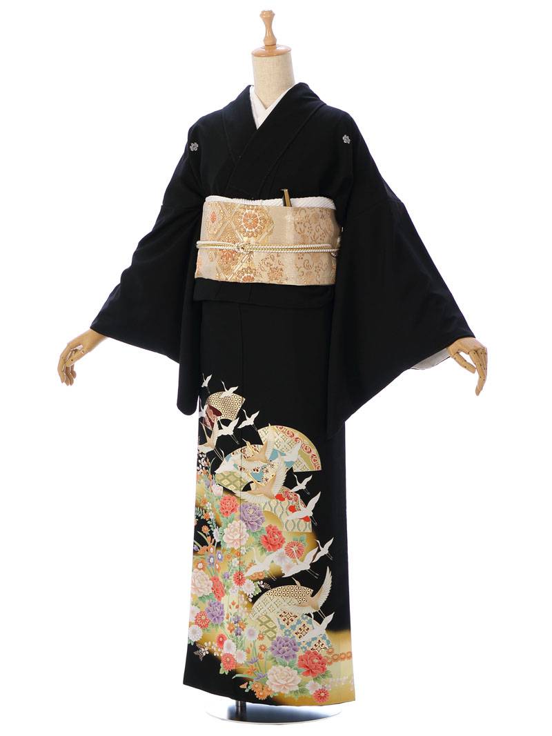 【レンタル】 留袖レンタルフルセット Ｌサイズ 黒留袖 レンタル 結婚式 母親 和服 列席 親族 留袖 158cm～168cm 15号～19号 送料無料 新品足袋プレゼント 小物一式つき 結婚式 正装 和服 MT-013