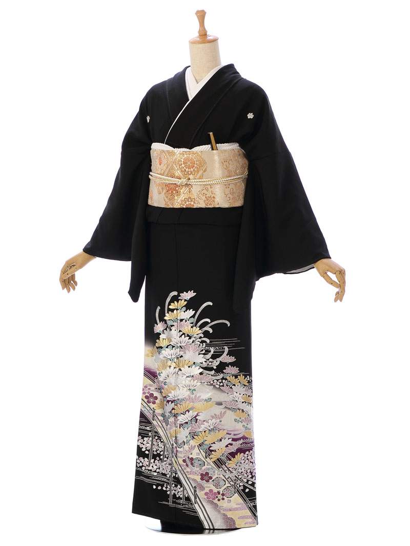 【レンタル】 留袖レンタルフルセット 正絹 Ｍサイズ 黒留袖 レンタル 結婚式 母親 和服 列席 親族 留袖 伯母 留袖 送料無料 新品足袋プレゼント 小物一式つき 結婚式 正装 和服 MT-026