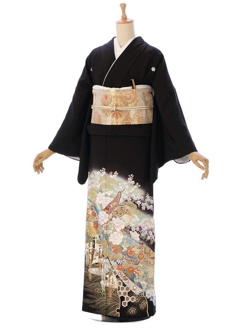 【レンタル】 留袖レンタル フルセット 新品 足袋プレゼント 高品質 ことほぎ 正絹 Ｍサイズ 黒留袖 結婚式 母親 和服 留袖 送料無料 | 着物レンタル セット バッグ 和装 小物 レンタル着物 草履 一式 おすすめ 留め袖レンタル 友禅 着物小物 レンタル留袖 MT-037