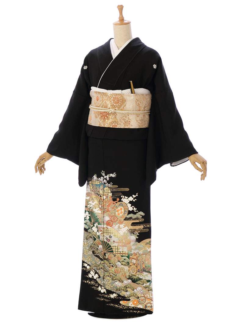 【レンタル】 留袖レンタル フルセット 新品 足袋プレゼント 高品質 ことほぎ 正絹 Ｍサイズ 黒留袖 結婚式 母親 和服 留袖 送料無料 | 着物レンタル セット バッグ 和装 小物 レンタル着物 草履 一式 おすすめ 留め袖レンタル 友禅 着物小物 レンタル留袖 MT-038
