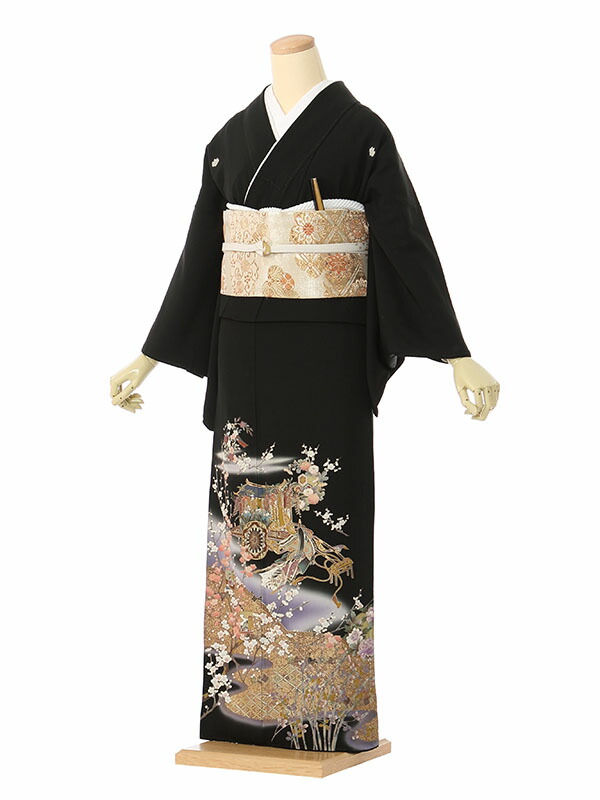 【レンタル】留袖 レンタル フルセット Mサイズ 140cm～150cm 13号まで 黒留袖 レンタル 50代 60代 末広付 結婚式 母親 和服 列席 親族 着物 送料無料 新品足袋プレゼント 小物一式付 草履バッグセット付 五つ紋 五三桐 結婚式 正装 和服 お値打ち 仲人 74A158 13,104円