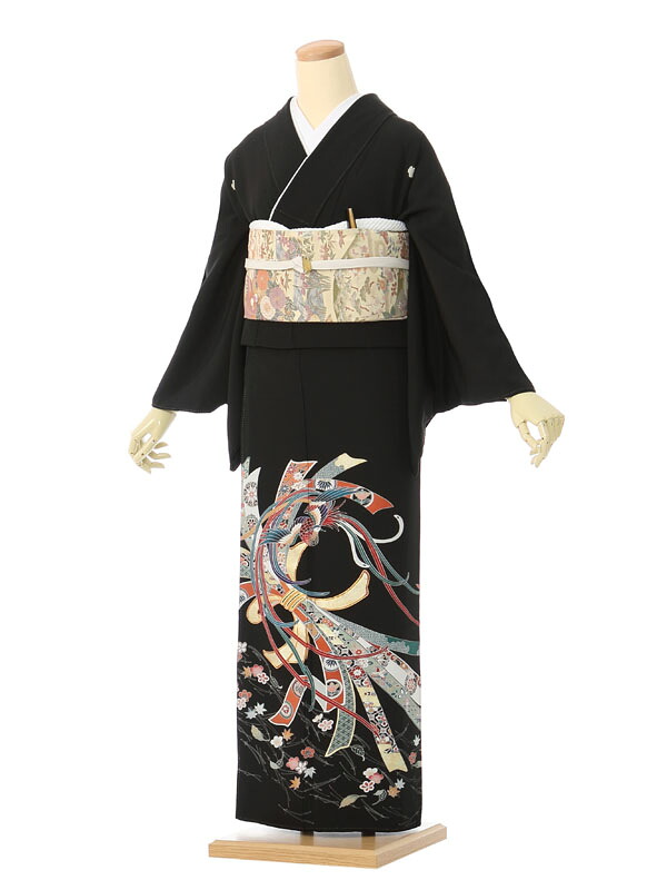 【レンタル】留袖 レンタル フルセット Mサイズ 145cm～155cm 13号まで 黒留袖 レンタル 50代 60代 末広付 結婚式 母親 和服 列席 親族 着物 送料無料 新品足袋プレゼント 小物一式付 草履バッグセット付 五つ紋 五三桐 結婚式 正装 和服 お値打ち 仲人 74A190