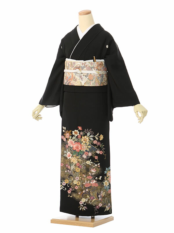 【レンタル】留袖 レンタル フルセット Mサイズ 150cm～158cm 13号まで 黒留袖 レンタル 50代 60代 末広付 結婚式 母親 和服 列席 親族 着物 送料無料 新品足袋プレゼント 小物一式付 草履バッグセット付 五つ紋 五三桐 結婚式 正装 和服 お値打ち 仲人 4K400