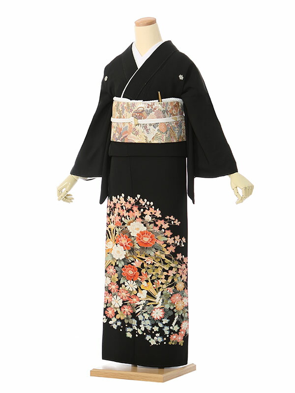 【レンタル】留袖 レンタル フルセット Mサイズ 145cm～155cm 13号まで 黒留袖 レンタル 40代 50代 末広付 結婚式 母親 和服 列席 親族 着物 送料無料 新品足袋プレゼント 小物一式付 草履バッグセット付 五つ紋 五三桐 結婚式 正装 和服 お値打ち 仲人 74A232