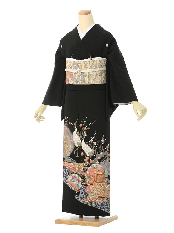 【レンタル】留袖 レンタル フルセット Mサイズ 145cm～155cm 13号まで 黒留袖 レンタル 50代 60代 末広付 結婚式 母親 和服 列席 親族 着物 送料無料 新品足袋プレゼント 小物一式付 草履バッグセット付 五つ紋 五三桐 結婚式 正装 和服 お値打ち 仲人 34A116