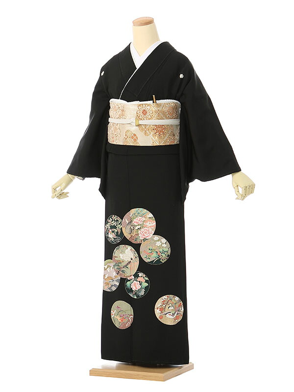 【レンタル】留袖 レンタル フルセット Mサイズ 145cm～155cm 13号まで 黒留袖 レンタル 50代 60代 末広付 結婚式 母親 和服 列席 親族 着物 送料無料 新品足袋プレゼント 小物一式付 草履バッグセット付 五つ紋 五三桐 結婚式 正装 和服 お値打ち 仲人 4A1020
