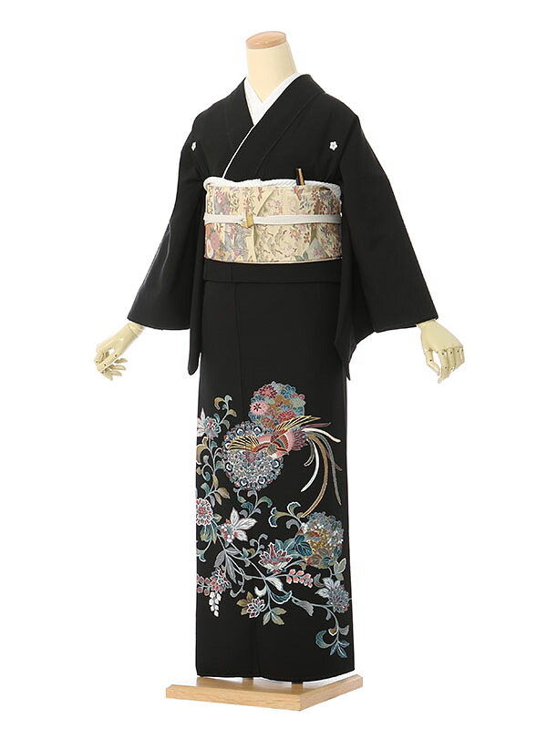 【レンタル】留袖 レンタル フルセット Mサイズ 145cm～155cm 13号まで 黒留袖 レンタル 60代 70代 末広付 結婚式 母親 和服 列席 親族 着物 送料無料 新品足袋プレゼント 小物一式付 草履バッグセット付 五つ紋 五三桐 結婚式 正装 和服 お値打ち 仲人 4K404