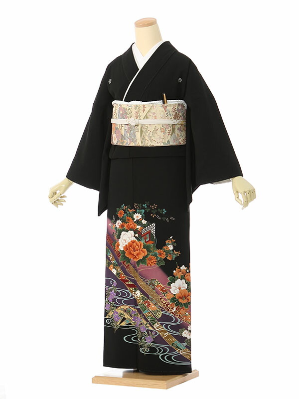 【レンタル】留袖 レンタル フルセット Mサイズ 150cm～158cm 13号まで 黒留袖 レンタル 30代 40代 末広付 結婚式 母親 和服 列席 親族 着物 送料無料 新品足袋プレゼント 小物一式付 草履バッグセット付 五つ紋 五三桐 結婚式 正装 和服 お値打ち 仲人 4K427 7,448円