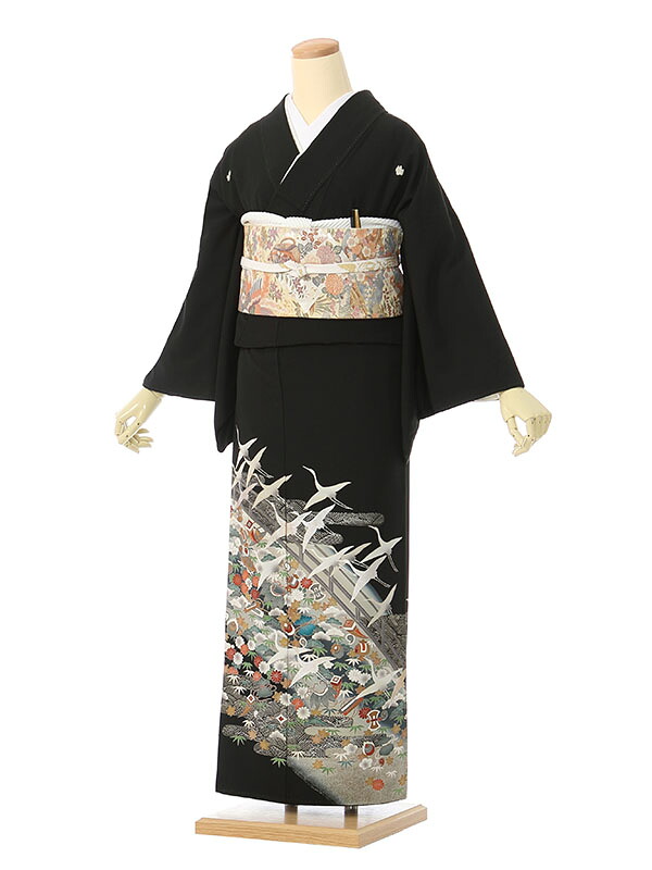 【レンタル】留袖 レンタル フルセット Mサイズ 150cm～160cm 13号まで 黒留袖 レンタル 60代 70代 末広付 結婚式 母親 和服 列席 親族 着物 送料無料 新品足袋プレゼント 小物一式付 草履バッグセット付 五つ紋 五三桐 結婚式 正装 和服 お値打ち 仲人 4K430