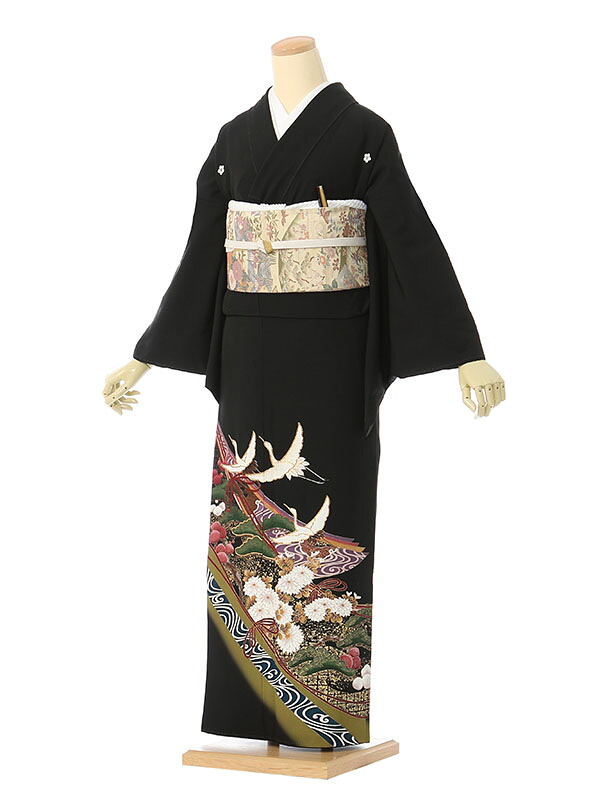 【レンタル】留袖 レンタル フルセット Mサイズ 155cm～159cm 13号まで 黒留袖 レンタル 50代 60代 末広付 結婚式 母親 和服 列席 親族 着物 送料無料 新品足袋プレゼント 小物一式付 草履バッグセット付 五つ紋 五三桐 結婚式 正装 和服 お値打ち 仲人 4K434