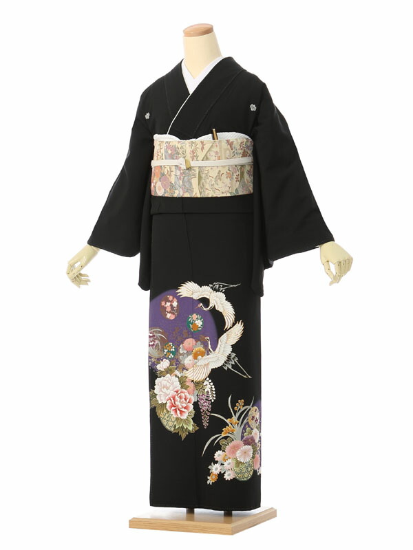 【レンタル】留袖 レンタル フルセット Mサイズ 150cm～160cm 13号まで 黒留袖 レンタル 50代 60代 末広付 結婚式 母親 和服 列席 親族 着物 送料無料 新品足袋プレゼント 小物一式付 草履バッグセット付 五つ紋 五三桐 結婚式 正装 和服 お値打ち 仲人 4K456