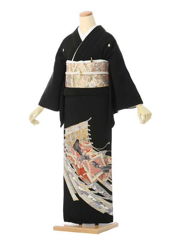 【レンタル】留袖 レンタル フルセット Sサイズ 145cm～151cm 7号まで 黒留袖 レンタル 40代 50代 末広付 結婚式 母親 和服 列席 親族 着物 送料無料 新品足袋プレゼント 小物一式付 草履バッグセット付 五つ紋 五三桐 結婚式 正装 和服 お値打ち 仲人 4K239