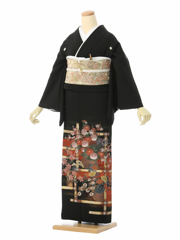 【レンタル】留袖 レンタル フルセット Mサイズ 145cm～155cm 13号まで 黒留袖 レンタル 50代 60代 末広付 結婚式 母親 和服 列席 親族 着物 送料無料 新品足袋プレゼント 小物一式付 草履バッグセット付 五つ紋 五三桐 結婚式 正装 和服 お値打ち 仲人 4K295