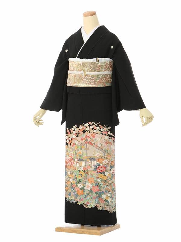 【レンタル】留袖 レンタル フルセット Mサイズ 150cm～158cm 13号まで 黒留袖 レンタル 50代 60代 末広付 結婚式 母親 和服 列席 親族 着物 送料無料 新品足袋プレゼント 小物一式付 草履バッグセット付 五つ紋 五三桐 結婚式 正装 和服 お値打ち 仲人 34A062
