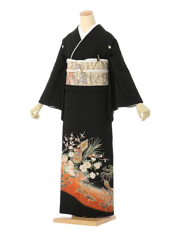 【レンタル】留袖 レンタル フルセット Mサイズ 145cm～152cm 13号まで 黒留袖 レンタル 50代 60代 末広付 結婚式 母親 和服 列席 親族 着物 送料無料 新品足袋プレゼント 小物一式付 草履バッグセット付 五つ紋 五三桐 結婚式 正装 和服 お値打ち 仲人 74A088