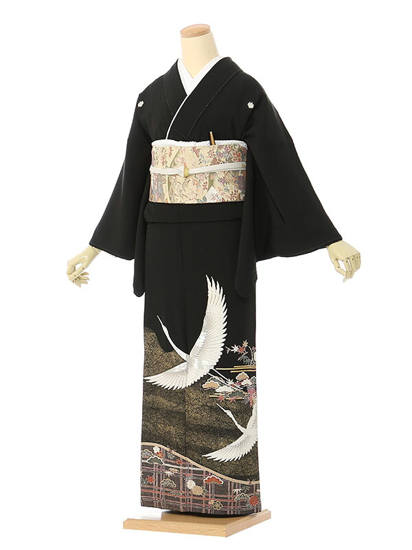 【レンタル】留袖 レンタル フルセット Mサイズ 145cm～154cm 13号まで 黒留袖 レンタル 50代 60代 末広付 結婚式 母親 和服 列席 親族 着物 送料無料 新品足袋プレゼント 小物一式付 草履バッグセット付 五つ紋 五三桐 結婚式 正装 和服 お値打ち 仲人 35A022