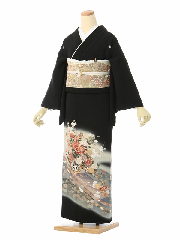 【レンタル】留袖 レンタル フルセット Sサイズ 145cm～147cm 7号まで 黒留袖 レンタル 50代 60代 末広付 結婚式 母親 和服 列席 親族 着物 送料無料 新品足袋プレゼント 小物一式付 草履バッグセット付 五つ紋 五三桐 結婚式 正装 和服 お値打ち 仲人 5K128 7,742円