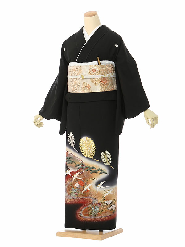 【レンタル】留袖 レンタル フルセット LLサイズ 150cm～154cm 15～19号 黒留袖 レンタル 50代 60代 末広付 結婚式 母親 和服 列席 親族 着物 送料無料 新品足袋プレゼント 小物一式付 草履バッグセット付 五つ紋 五三桐 結婚式 正装 和服 お値打ち 仲人 8A446