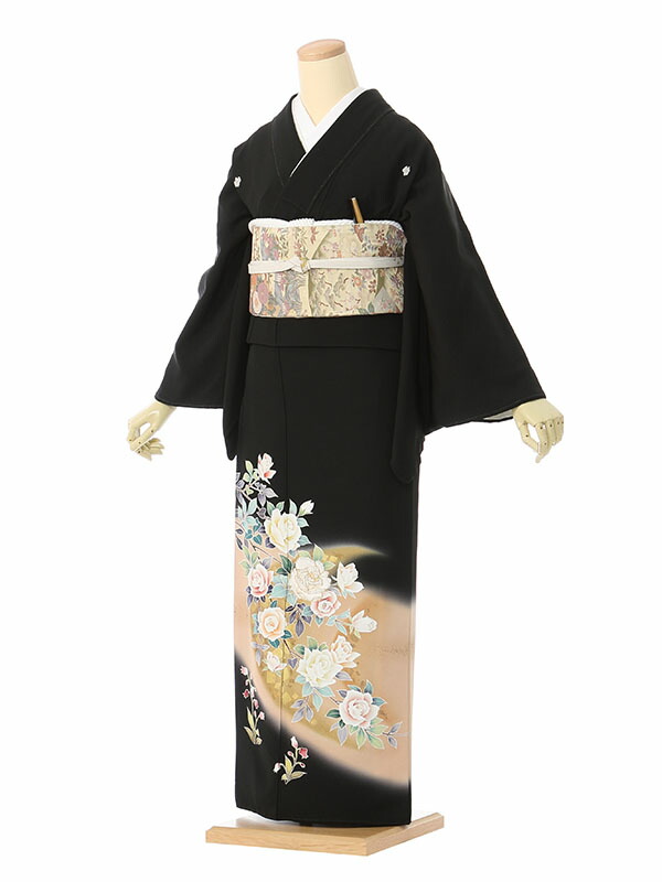 【レンタル】留袖 レンタル フルセット Mサイズ 155cm～157cm 13号まで 黒留袖 レンタル 50代 60代 末広付 結婚式 母親 和服 列席 親族 着物 送料無料 新品足袋プレゼント 小物一式付 草履バッグセット付 五つ紋 五三桐 結婚式 正装 和服 お値打ち 仲人 4A1183