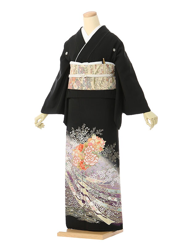 【レンタル】留袖 レンタル フルセット Mサイズ 155cm～159cm 13号まで 黒留袖 レンタル 40代 50代 末広付 結婚式 母親 和服 列席 親族 着物 送料無料 新品足袋プレゼント 小物一式付 草履バッグセット付 五つ紋 五三桐 結婚式 正装 和服 お値打ち 仲人 4A1187
