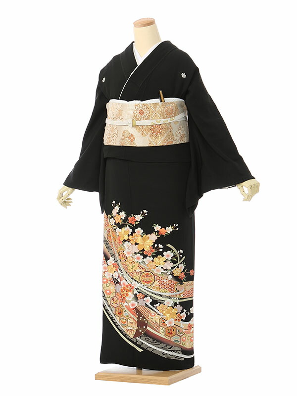 【レンタル】留袖 レンタル フルセット LLサイズ 160cm～164cm 15～19号 黒留袖 レンタル 50代 60代 末広付 結婚式 母親 和服 列席 親族 着物 送料無料 新品足袋プレゼント 小物一式付 草履バッグセット付 五つ紋 五三桐 結婚式 正装 和服 お値打ち 仲人 8A452