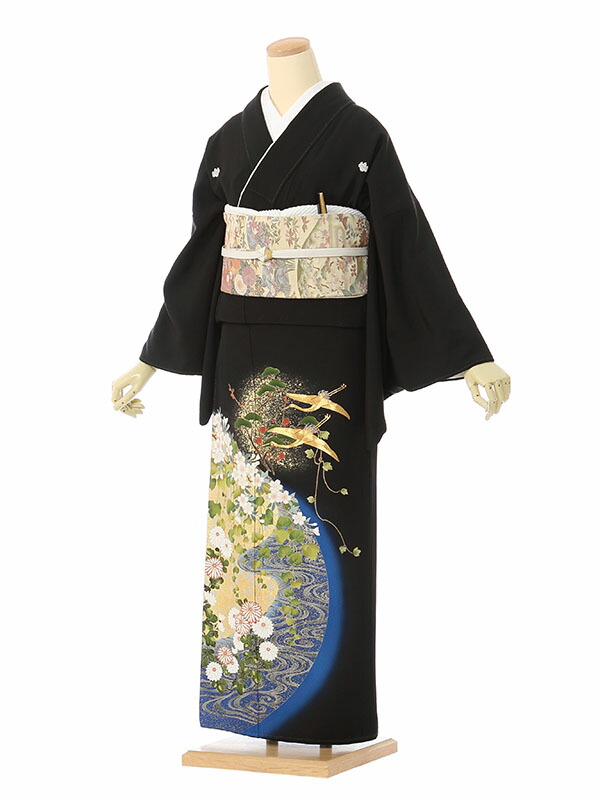 【レンタル】留袖 レンタル フルセット Mサイズ 155cm～160cm 13号まで 黒留袖 レンタル 50代 60代 末広付 結婚式 母親 和服 列席 親族 着物 送料無料 新品足袋プレゼント 小物一式付 草履バッグセット付 五つ紋 五三桐 結婚式 正装 和服 お値打ち 仲人 MP-0007