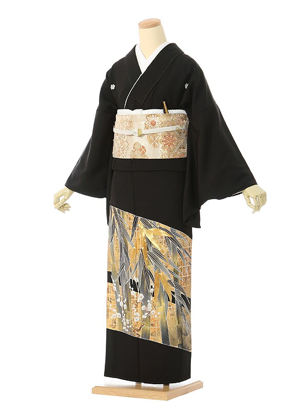 【レンタル】留袖 レンタル フルセット Mサイズ 155cm～161cm 13号まで 黒留袖 レンタル 50代 60代 末広付 結婚式 母親 和服 列席 親族 着物 送料無料 新品足袋プレゼント 小物一式付 草履バッグセット付 五つ紋 五三桐 結婚式 正装 和服 お値打ち 仲人 MP-0012